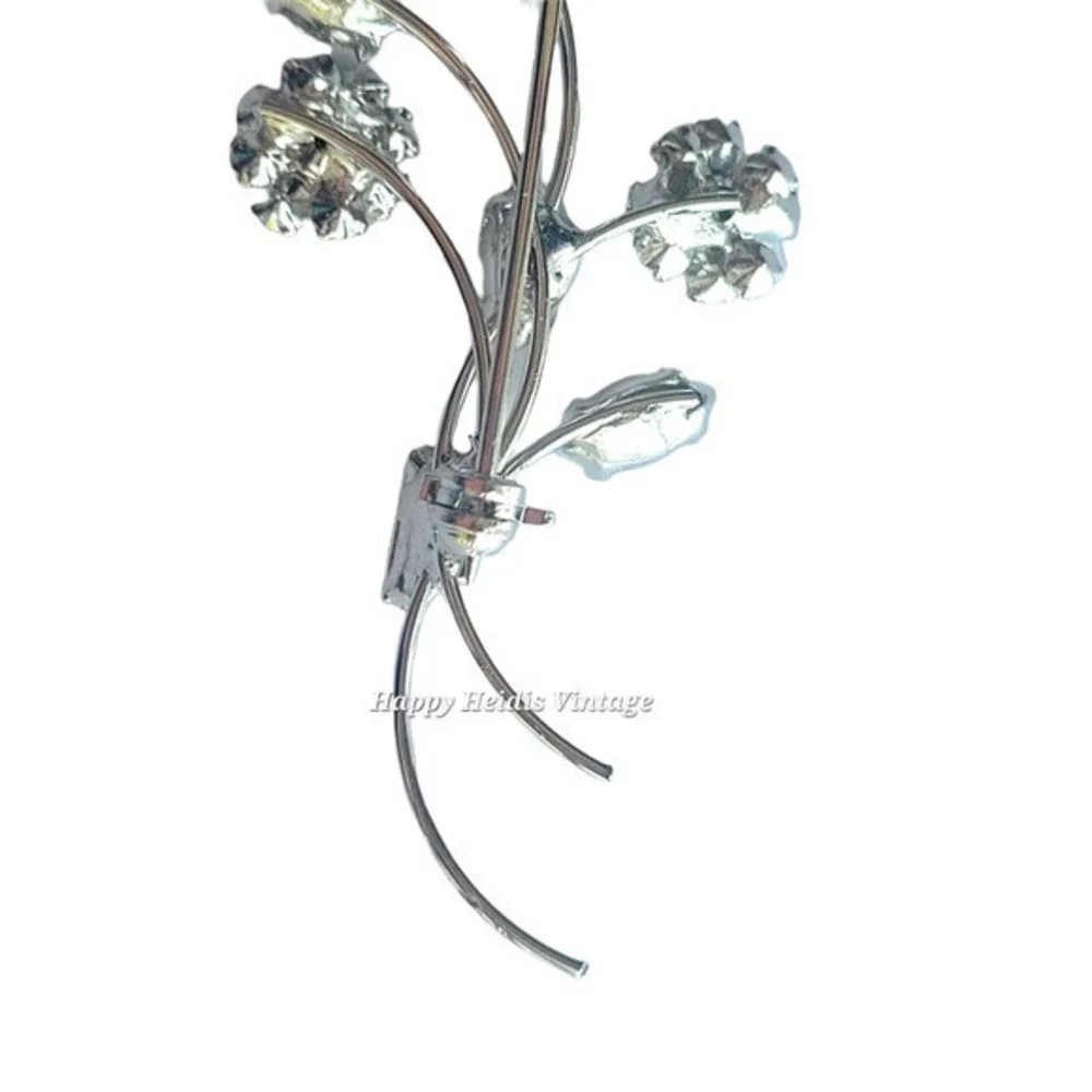 Vintage Silver Tone Rhinestone Delicate Floral Spray Retro Glam Brooch‎ Pin